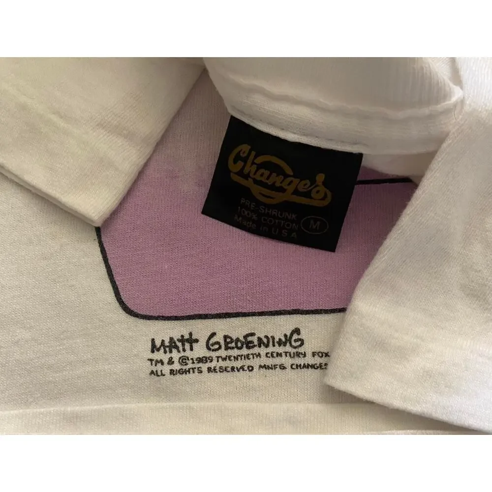 Vintage Simpsons Say Cheese Single Stitch Double Side White Shirt Changes M